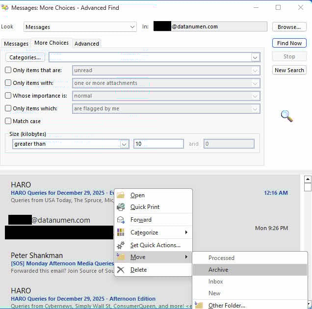 Search and Archive Items in Outlook by Specific Criteria