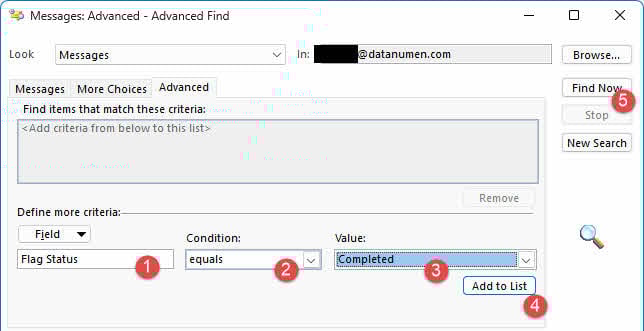 Find flag completed emails