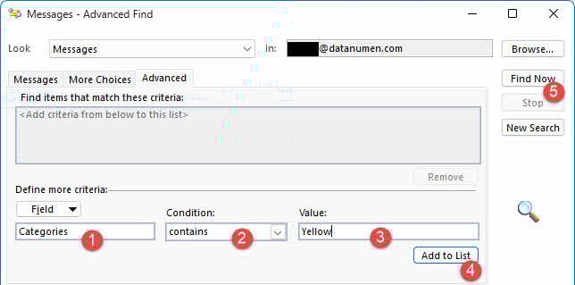 Find emails with specific color category.
