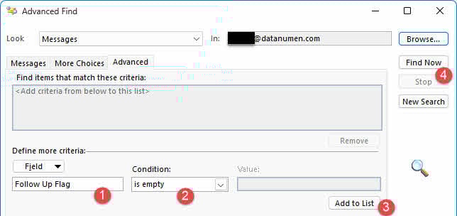 Find emails without a follow-up flag.