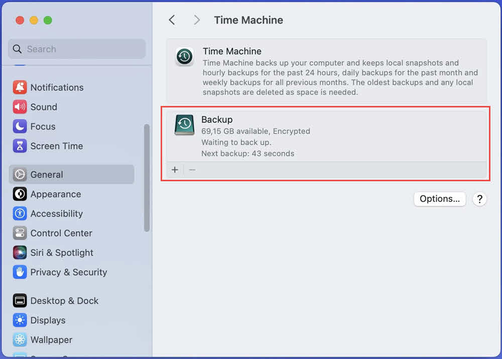 Back up data in Time Machine.