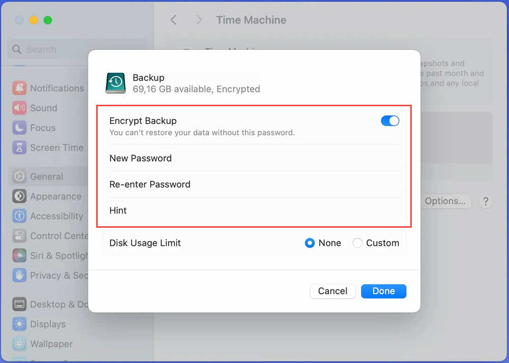 Enable encrypting backup in Time Machine.