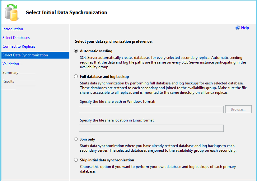 Automatic seeding in availability group