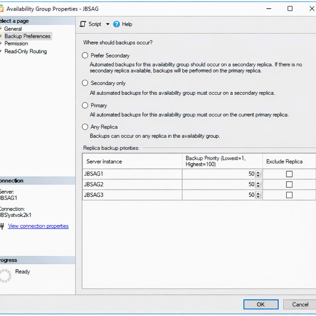 Configure the backup preferences for availability group