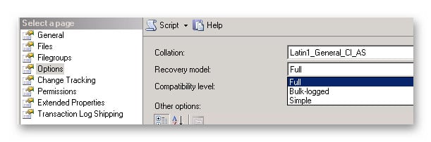 Change the database recovery model to full