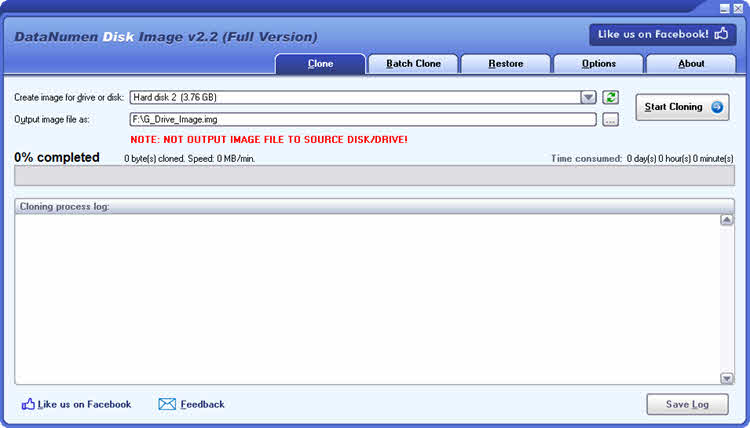 Use DataNumen Disk Image to create the image of a hard drive for hard drive recovery
