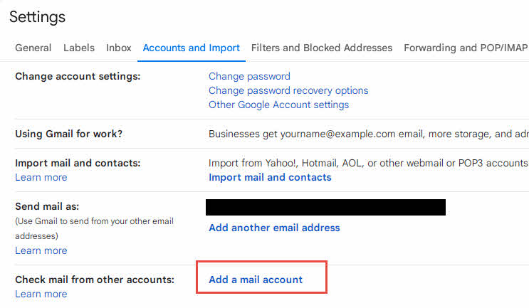 Add a new email account in GMail.