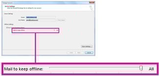 Change "Mail to keep offline" to All to backup all Outlook emails in PST file.