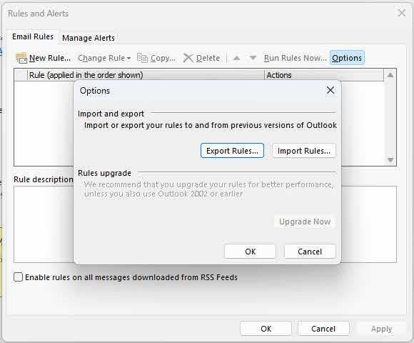 Export the rules in Outlook