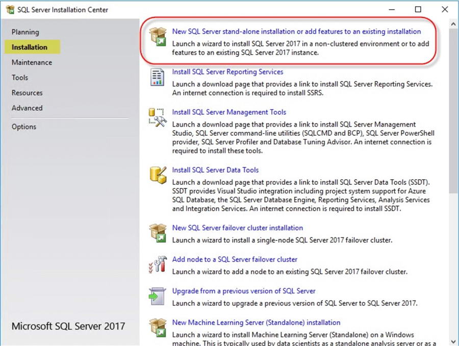 New SQL Server stand-alone installation
