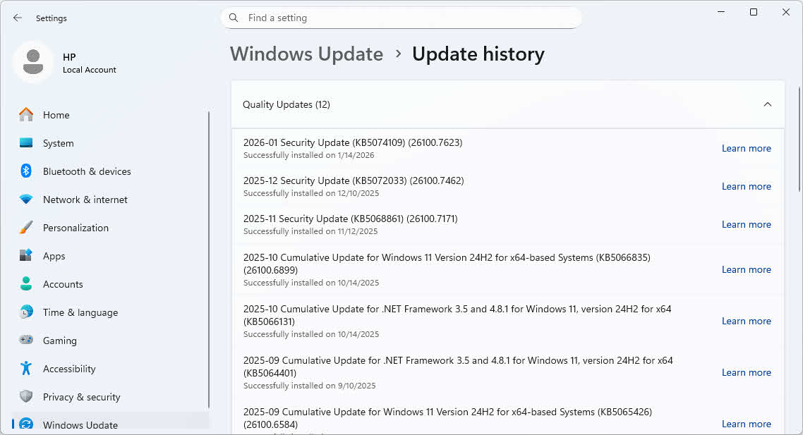 Check the Windows Update History in Settings.