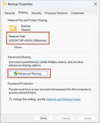Share the backup folder