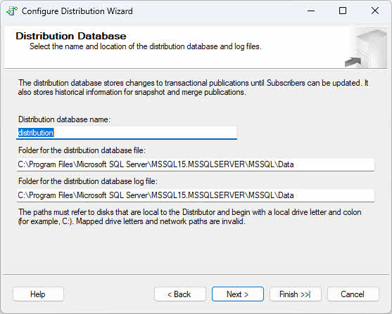 Configure the distribution database in SQL Server Replication