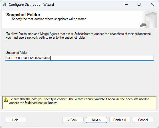 Configure the snapshot folder in the Configure Distribution Wizard