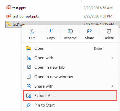 Extract all contents in a Zip file.