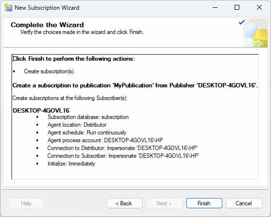 Create a new subscription in SQL Server Replication with the New Subscription Wizard.