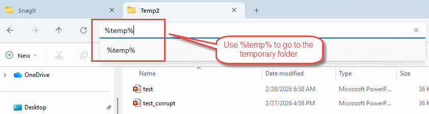 Open the Windows temporary folder in File Explorer.