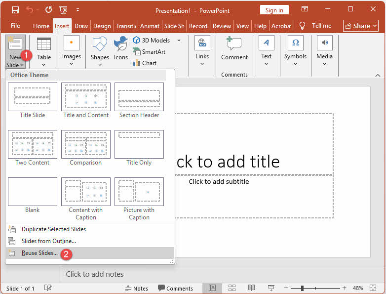 Reuse slides in PowerPoint