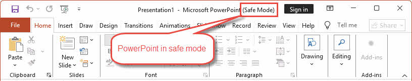 PowerPoint in safe mode
