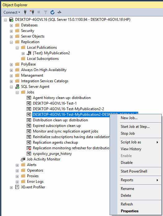 Start or stop a replication agent in SQL Server Replication