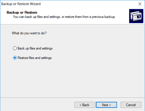 Select "Restore files and settings" in NTBackup Back or Restore Wizard to repair BKF file.