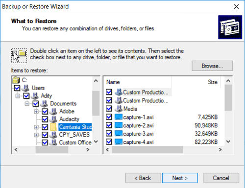 Specify the files or folders to restore in "What to Restore".