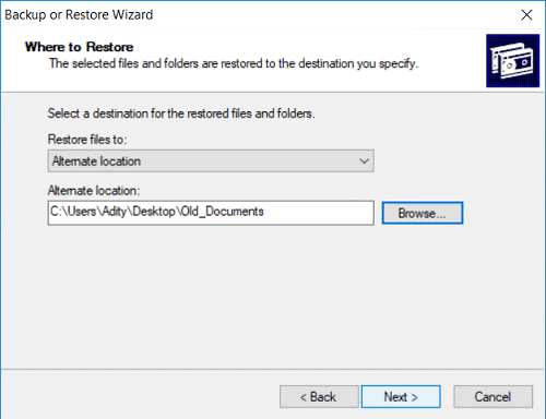 Specify the restore location in "Where to Restore" to repair BKF file.