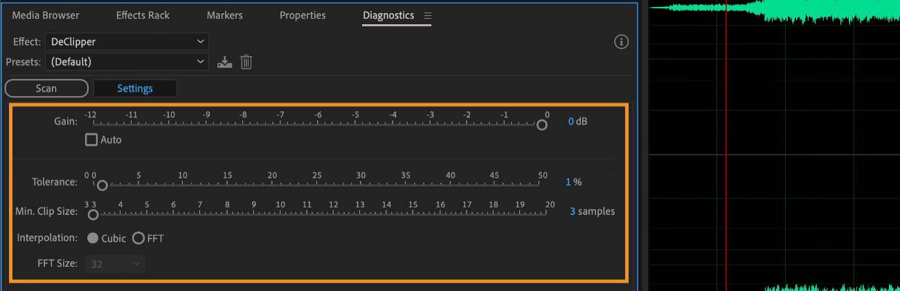 Use o DiagnósticoostUtilize o painel ics no Adobe Audition para verificar e reparar arquivos WAV corrompidos.