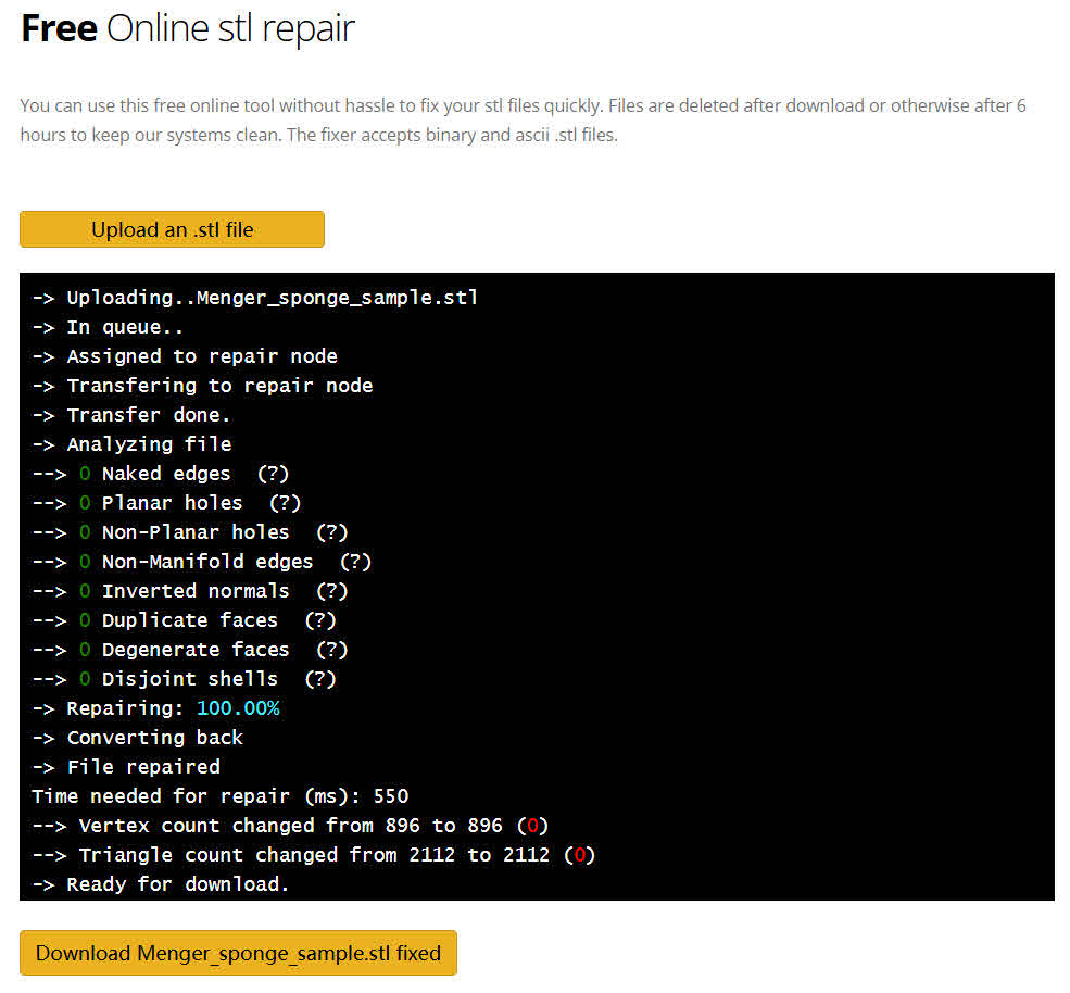 Use Formware Online STL Repair Tool.