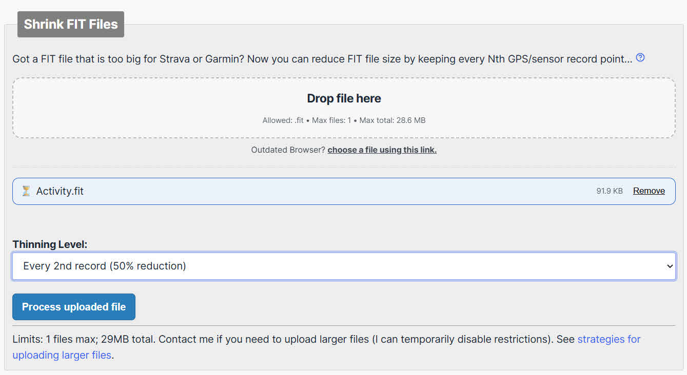Use "GOTOES Shrink FIT File" to reduce a FIT file size