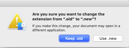 The warning message when trying to change file extension in Mac.