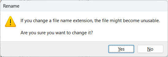 The warning message when trying to change file extension in Windows.