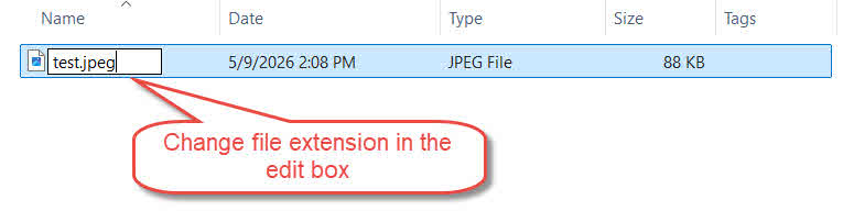 Change file extension in the edit box.