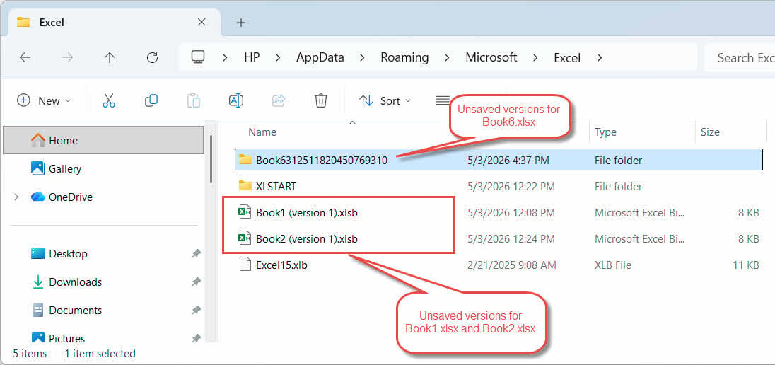 Show how to recover unsaved Excel file by checking the AutoSave folder manually.