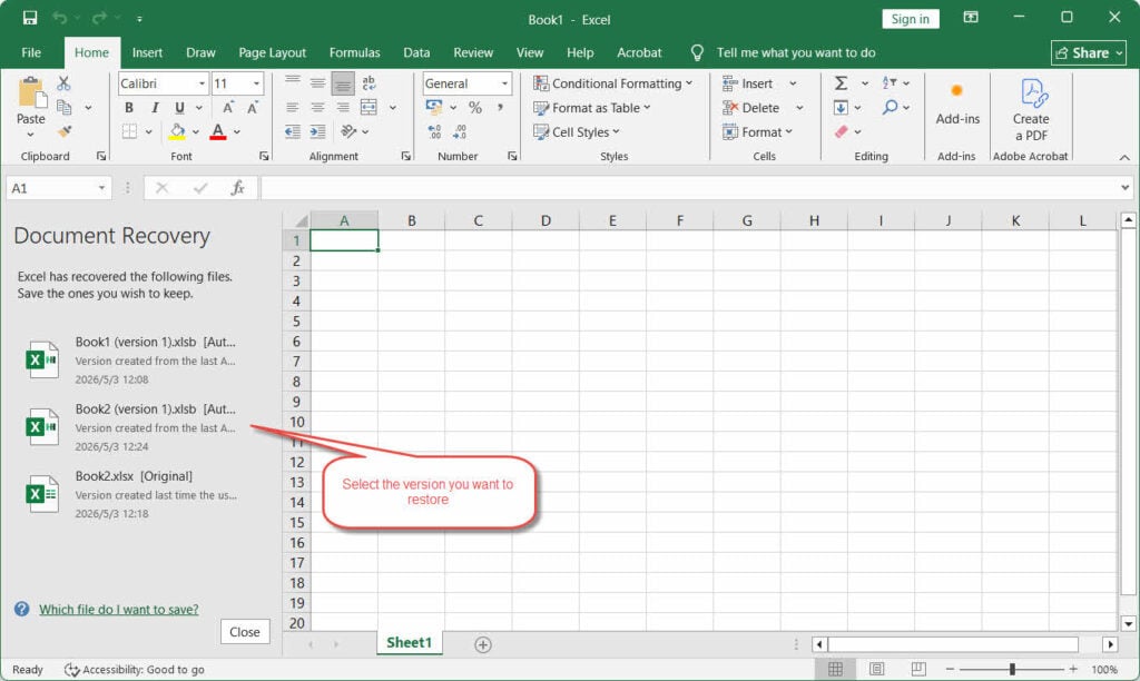 Show how to recover unsaved Excel file with Document Recovery Pane in Excel.