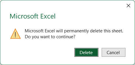 "Microsoft Excel သည် ဤစာရွက်ကို အပြီးအပိုင် ဖျက်ပစ်လိမ့်မည်" သတိပေးချက်။