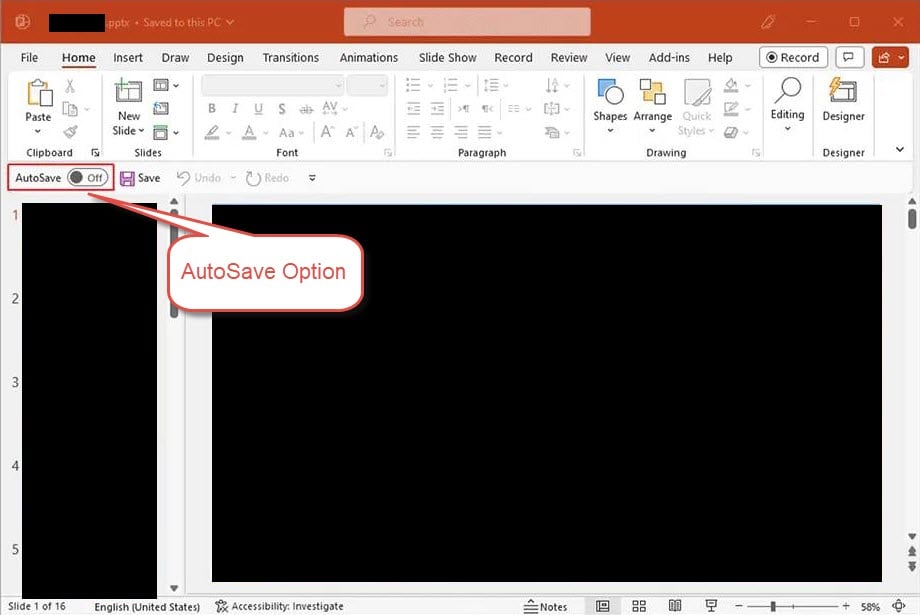 The AutoSave option in PowerPoint