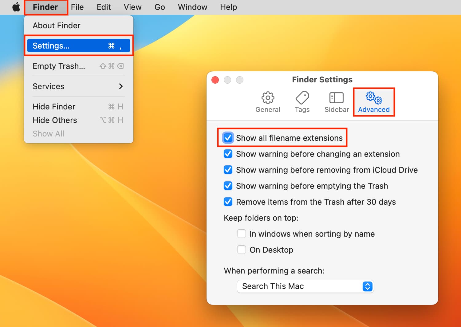 In Mac, show file extensions in Finder settings.