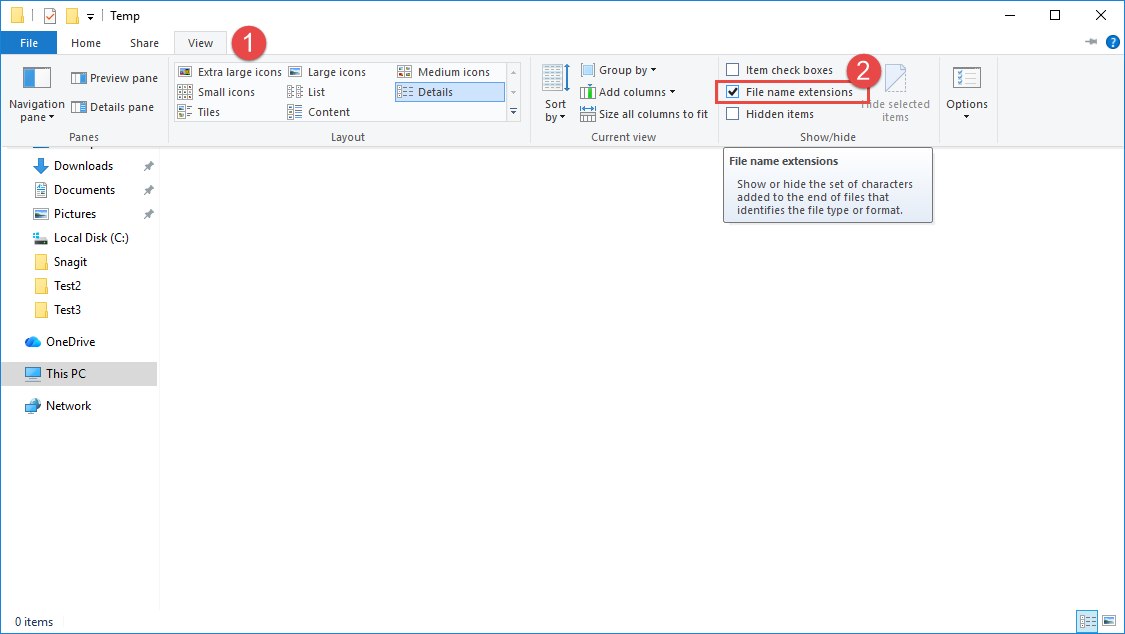In Windows 10, show file extension in file explorer.