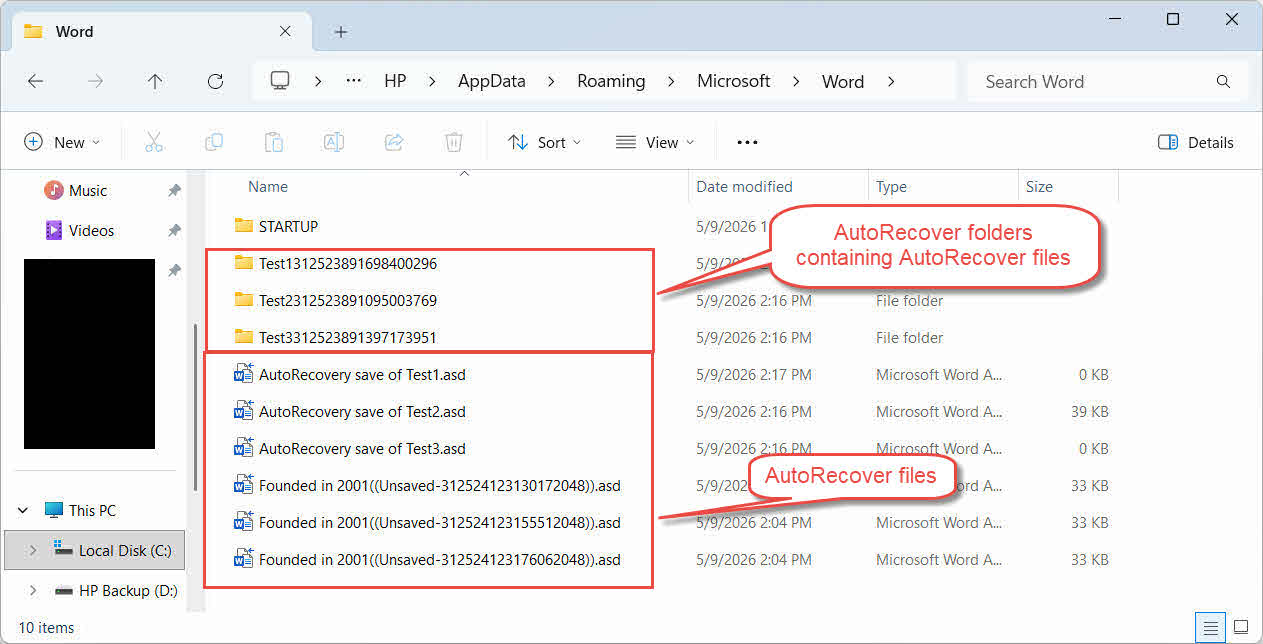 Check AutoRecover folders and files manually to recover unsaved Word documents