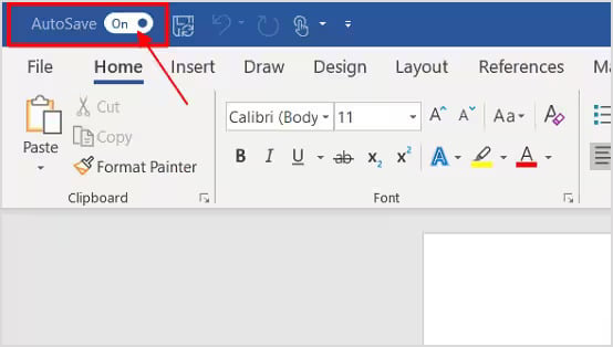 Turn on the AutoSave feature in Word