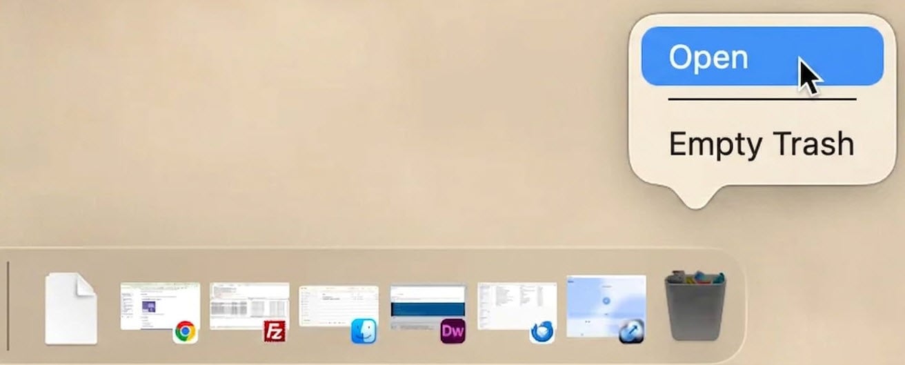 Open Trash from the icon on Mac Dock to recover deleted files from Trash