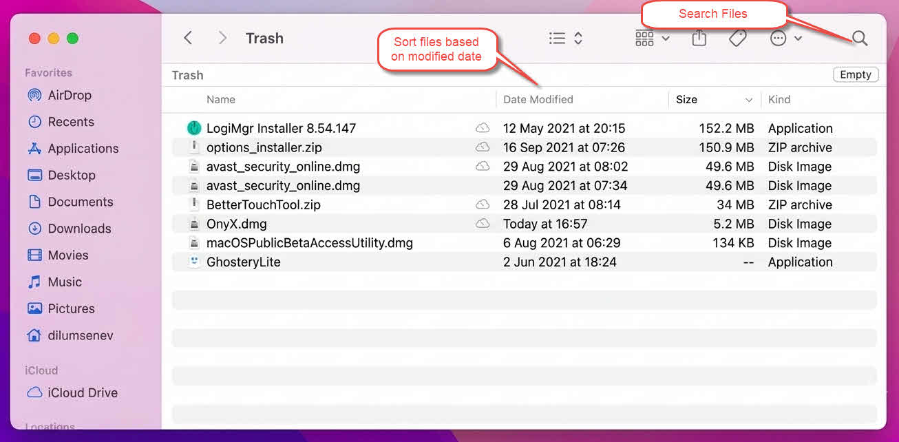 Find deleted files and folders in Trash on Mac