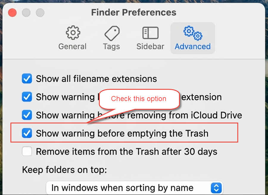 Check the "Show warning before emptying the Trash" option in Finder's setting.