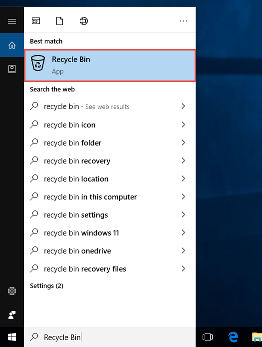 Open Recycle Bin in Windows Search